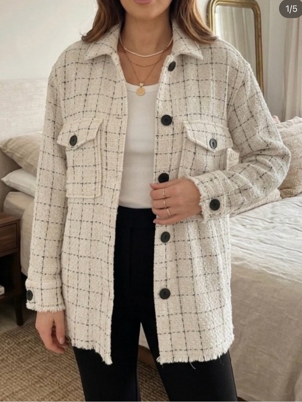 ZARA Oversized Tweed Shacket Overshirt Women XS Ivory Check
Textured Oversized